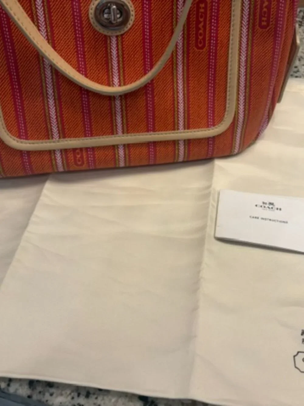 COACH Legacy Stripe Crossbody Shoulder Bag Orange/Pink Style 23468 Dust Bag